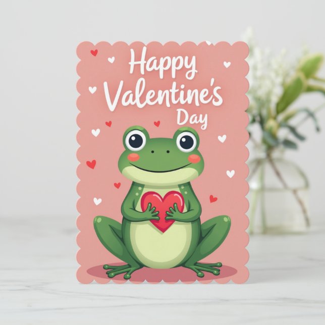 Tarjeta Festiva Valentines Day Frog Flat Greeting Card (Anverso de pie)