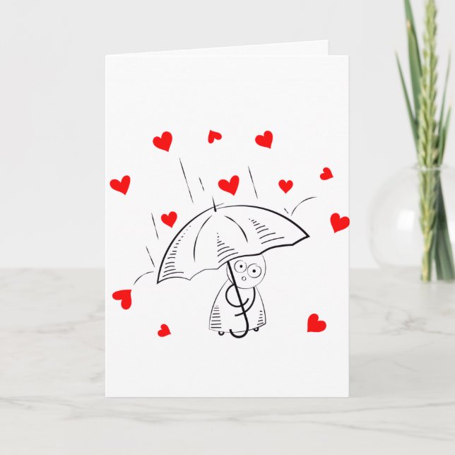 Tarjeta Festiva Valentine's Day Greeting Card Umbrella Red Hearts  (Anverso)