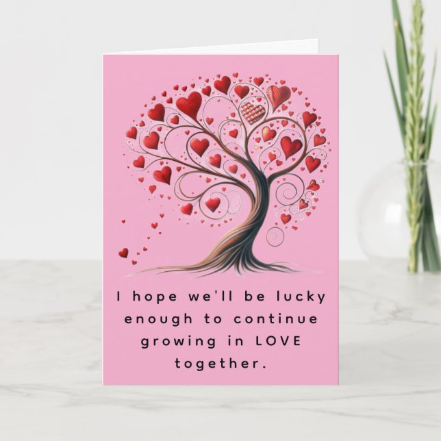 Tarjeta Festiva Valentine's Day Grow Together Heart Tree (Anverso)