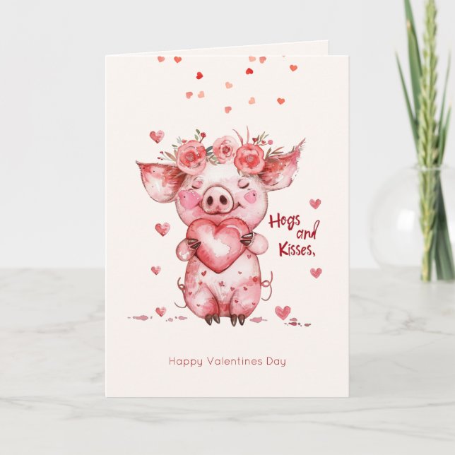 Tarjeta Festiva valentine's day Hogs & Kisses Funny Pig (Anverso)