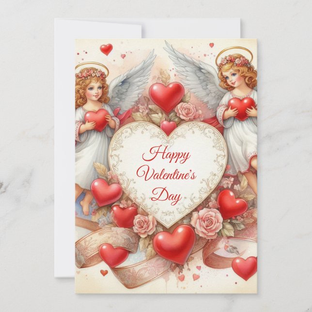 Tarjeta Festiva Valentine's Day Love Cherub Angels  (Anverso)