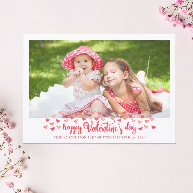 Tarjeta Festiva Valentine's Day Photo Watercolor Mini Hearts (Subido por el creador)