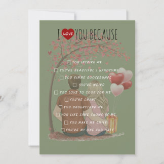 Tarjeta Festiva Valentine's Day Sage Green Card I Love You Because