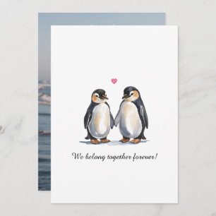 Tarjeta Festiva Valentines Day Watercolor Penguins And Photo
