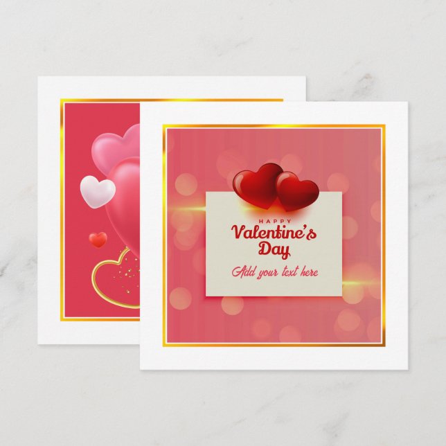 Tarjeta Festiva Valentine's Day With Red Hearts I Romantic Love   (Anverso / Reverso)