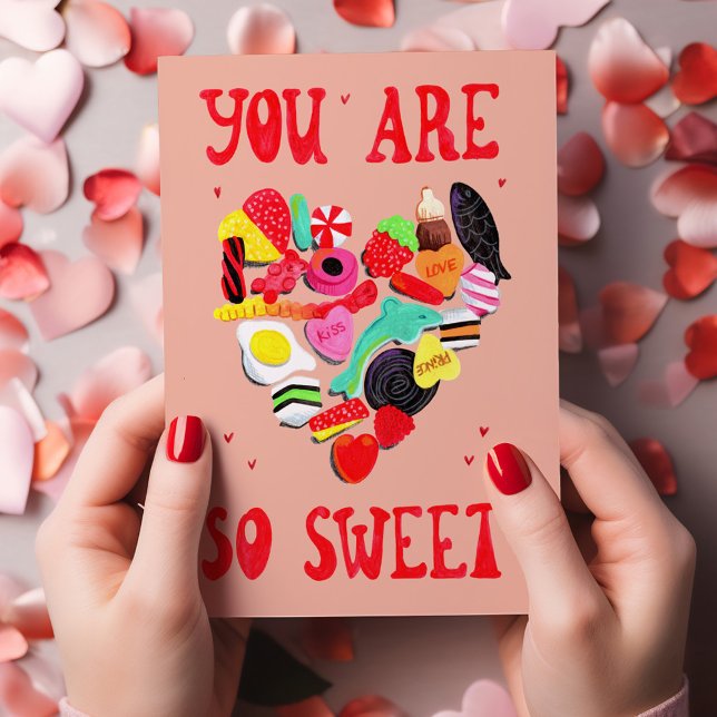 Tarjeta Festiva Valentines, eres un corazón de dulces caramelos (Valentines You Are So Sweet candy heart Holiday Card)