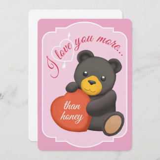 Tarjeta Festiva Valentines Flat Card Cute Black Bear