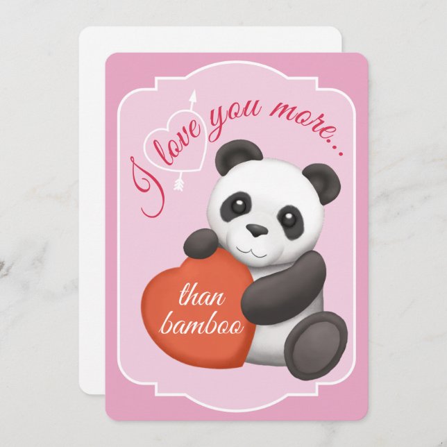 Tarjeta Festiva Valentines Flat Card Cute Panda (Anverso / Reverso)