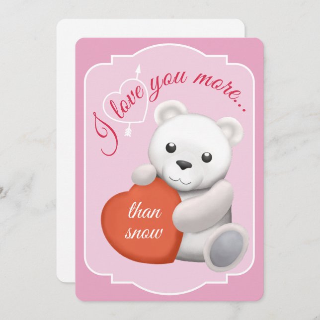 Tarjeta Festiva Valentines Flat Card Cute Polar Bear (Anverso / Reverso)