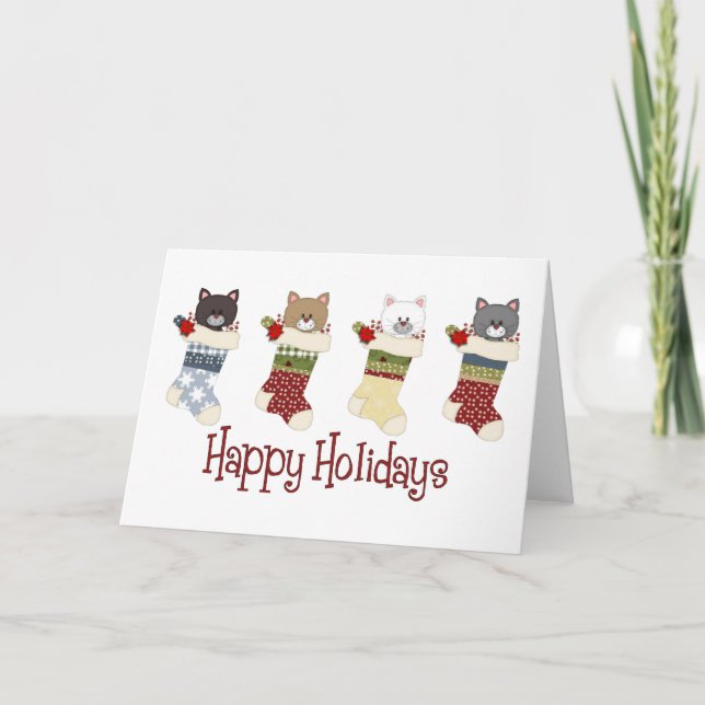 Tarjeta Festiva Vallas de gatos de Navidades osados (Anverso)