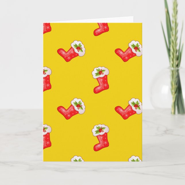 Tarjeta Festiva Valores de Navidades rojos sobre amarillo (Anverso)