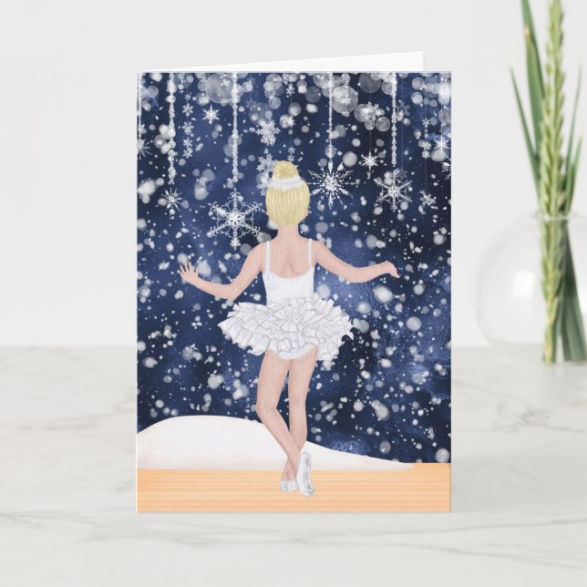 Tarjeta Festiva Vals de Snowflakes Ballet Nocturno (Anverso)