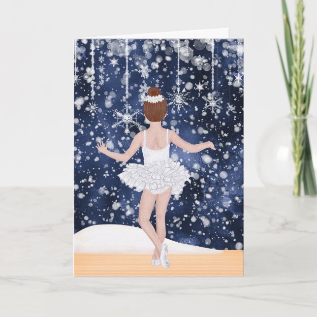 Tarjeta Festiva Vals de Snowflakes Ballet Nocturno (Anverso)