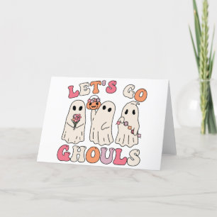 Tarjeta Festiva Vamos Ghouls Groovy Fantasma con flores de época
