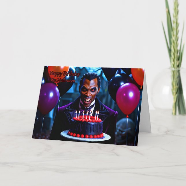 Tarjeta Festiva Vampiro gótico - Cumpleaños de Halloween (Anverso)