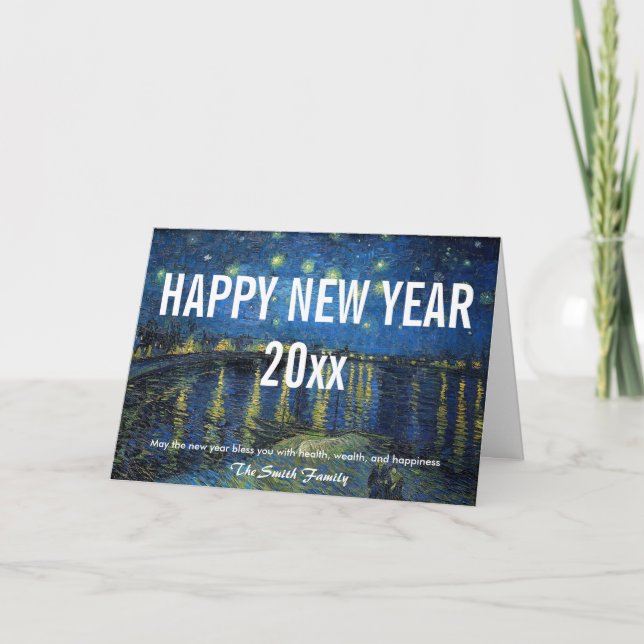 Tarjeta Festiva Van Gogh - Feliz Año Nuevo con Noche estrellada /R (Anverso)