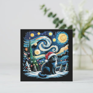 Tarjeta Festiva Van Gogh Noche Estrellada Gato Negro Navideño Fest