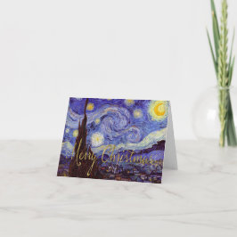 Tarjeta Festiva Van Gogh Starry Night Merry Christmas Gold Art