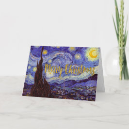 Tarjeta Festiva Van Gogh Starry Night Merry Christmas Gold Art