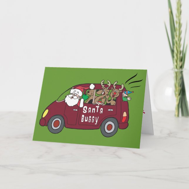 Tarjeta Festiva Van Santa con renos (Anverso)