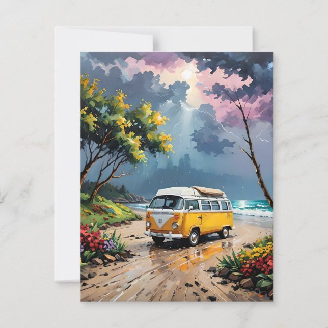Tarjeta Festiva Van Scene On Beach F (Anverso)