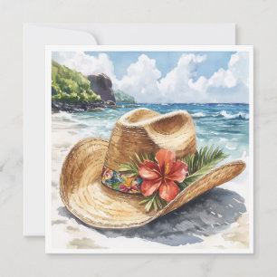 Tarjeta Festiva Vaquera Gorra Tropical Beach Hawaiian Blank