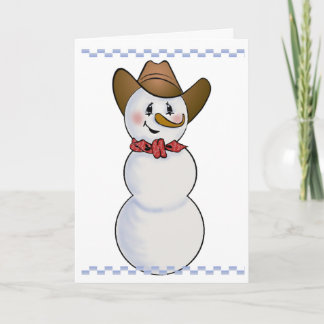 Tarjeta Festiva Vaquero hombre de nieve con Banda Roja