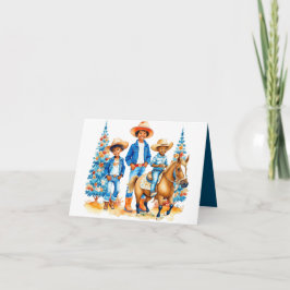 Tarjeta Festiva Vaquero Negro Vaquera Niños Con Caballo Feliz Navi