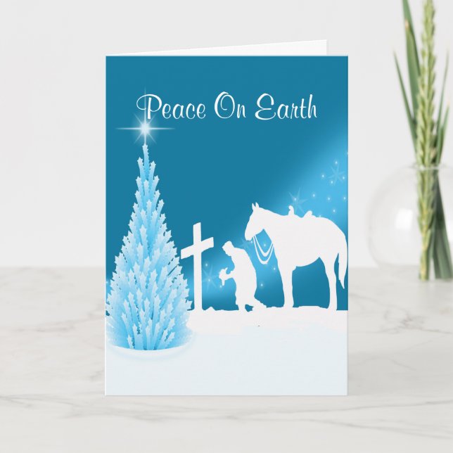 Tarjeta Festiva Vaquero Occidental Rezando En La Cruz (Anverso)