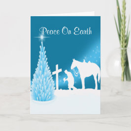 Tarjeta Festiva Vaquero Occidental Rezando En La Cruz