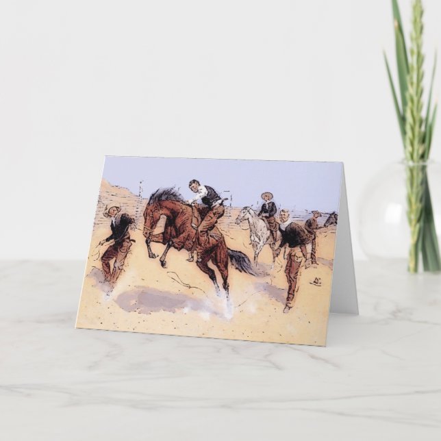 Tarjeta Festiva Vaqueros - Vaquero Rompiendo Caballo (Anverso)