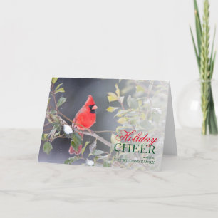 Tarjeta Festiva Varón cardinal septentrional en acebo americano