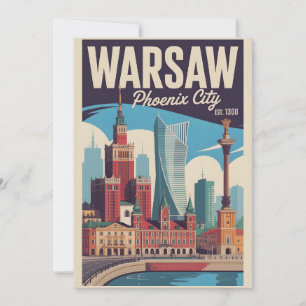 Tarjeta Festiva Varsovia Polonia Paisaje Urbano Retro de Viaje