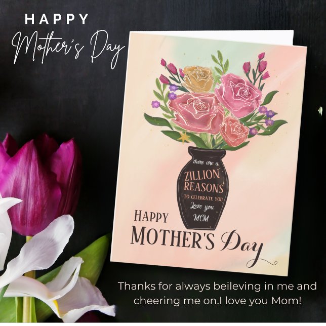 Tarjeta Festiva Vasa del Día de la Madre con flores (Mother's Day Vase with Flowers Holiday Card )