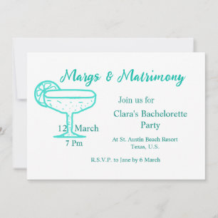 Tarjeta Festiva Vaso de tequila Margs & Matrimony Turquesa soltera