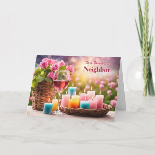 Tarjeta Festiva Vecino Feliz Día de las Madres Vino Hermoso Rosas
