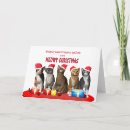 Tarjeta Festiva Vecino y familia, gatos en gorras Navidades
