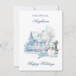 Tarjeta Festiva Vecinos de la Casa de Nieve Azul navidades