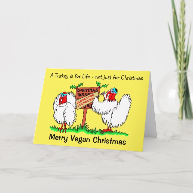 Tarjeta Festiva Vegan Personalizado Turkeys Locdown Navidades (Anverso)