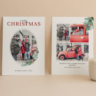 Tarjeta Festiva Vegetación acuarela Fotos de Oval de Berries Rojas