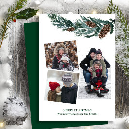 Tarjeta Festiva Vegetación acuática Rústica Verde Pino Cono Bough