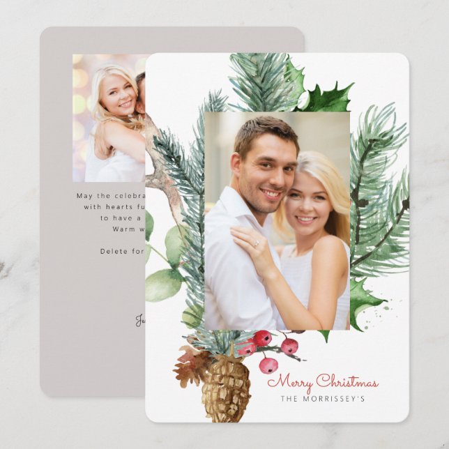 Tarjeta Festiva Vegetación botánica de invierno 2 Foto plana (Anverso / Reverso)