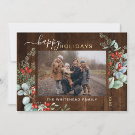 Tarjeta Festiva Vegetación de acuarela botánica Foto Madera oscura