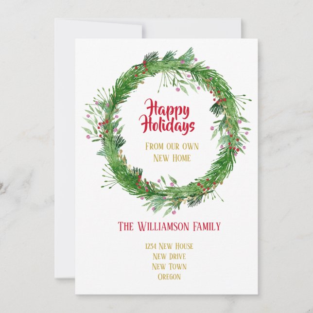 Tarjeta Festiva Vegetación de Invierno Nuevo Hogar Felices Fiestas (Anverso)