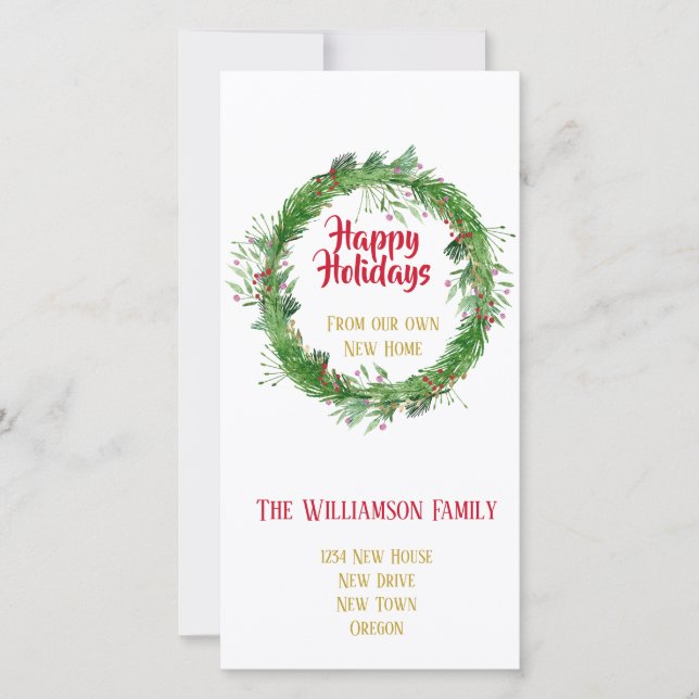 Tarjeta Festiva Vegetación de Invierno Nuevo Hogar Felices Fiestas (Anverso)