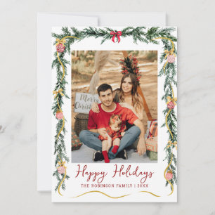 Tarjeta Festiva Vegetación festiva y reverencias Felices Fiestas 1