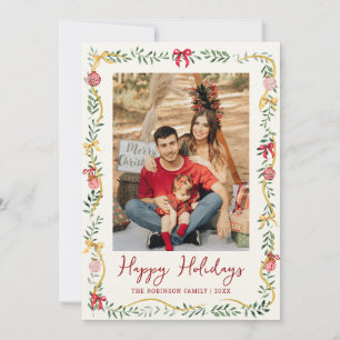 Tarjeta Festiva Vegetación festiva y reverencias Felices Fiestas 1