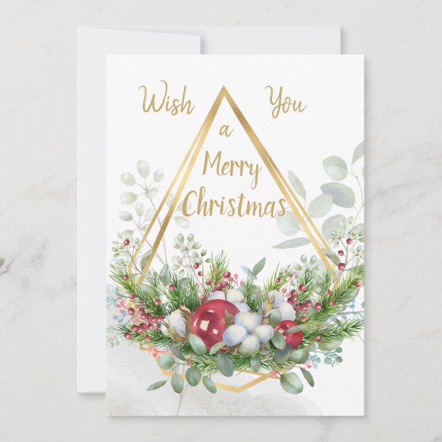Tarjeta Festiva vegetación navidad, azulejos, marco de efecto oro (Anverso)