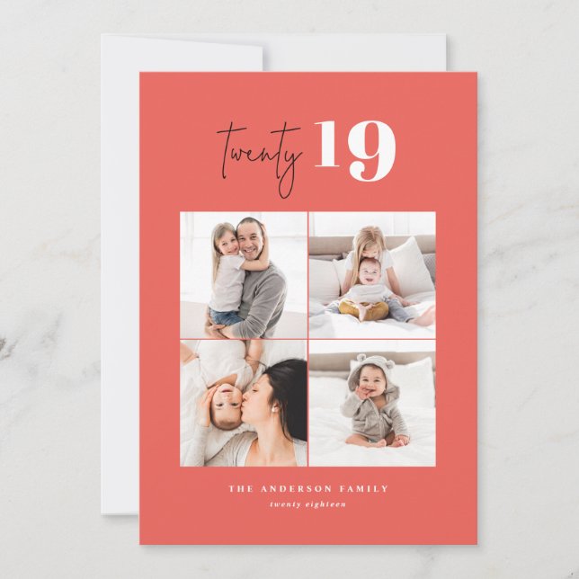 Tarjeta Festiva VEINTE gráfico audaz multi foto año nuevo (Anverso)