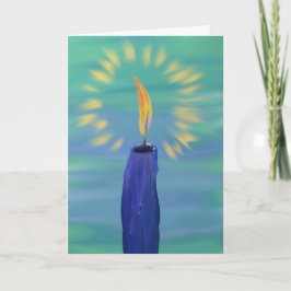 Tarjeta Festiva vela azul sobre la pintura de fondo turquesa